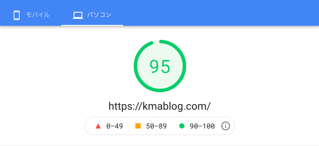 PageSpeed Insights　改善後の結果　パソコン